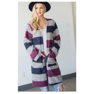 Color Block Soft Long Cardigan Small